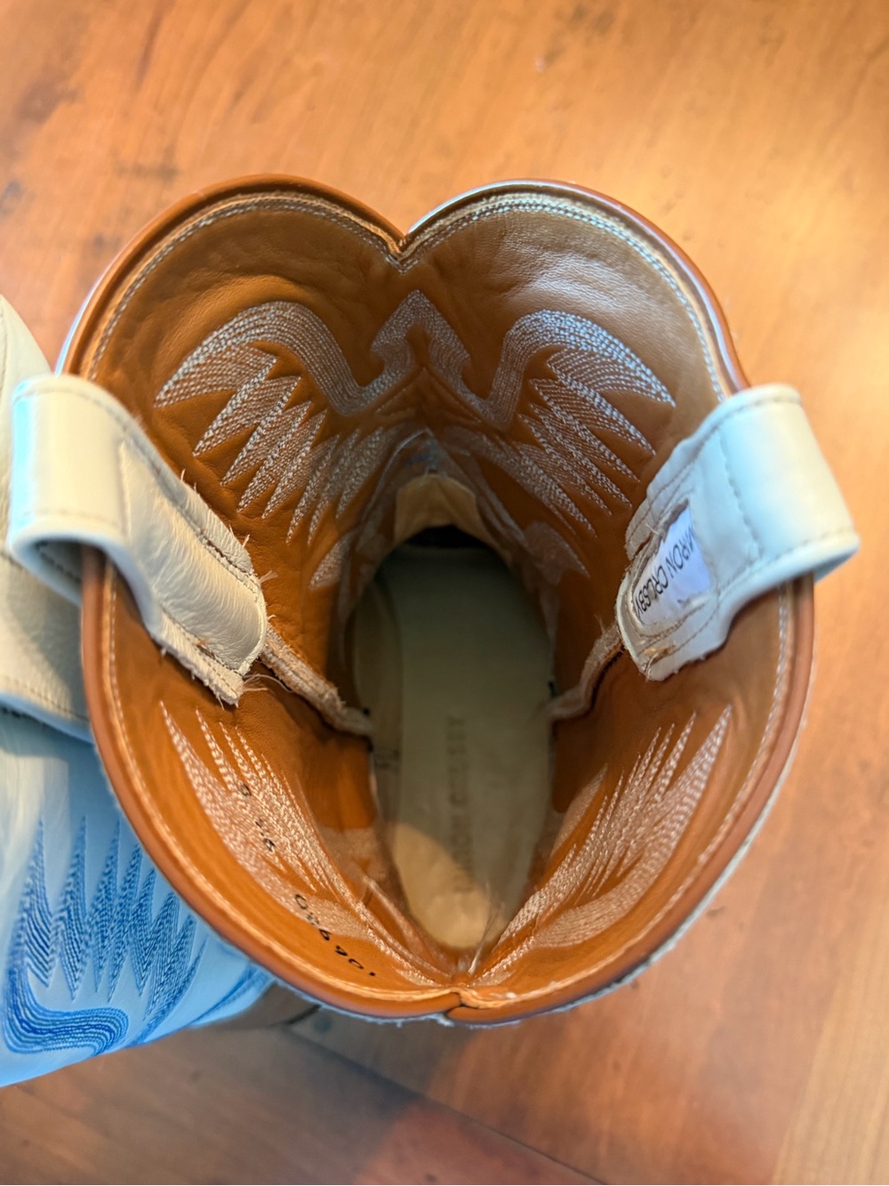Miron Crosby Samantha Leather Cowboy Boots in Light Blue, cream, and Tan - Picture 11 of 15